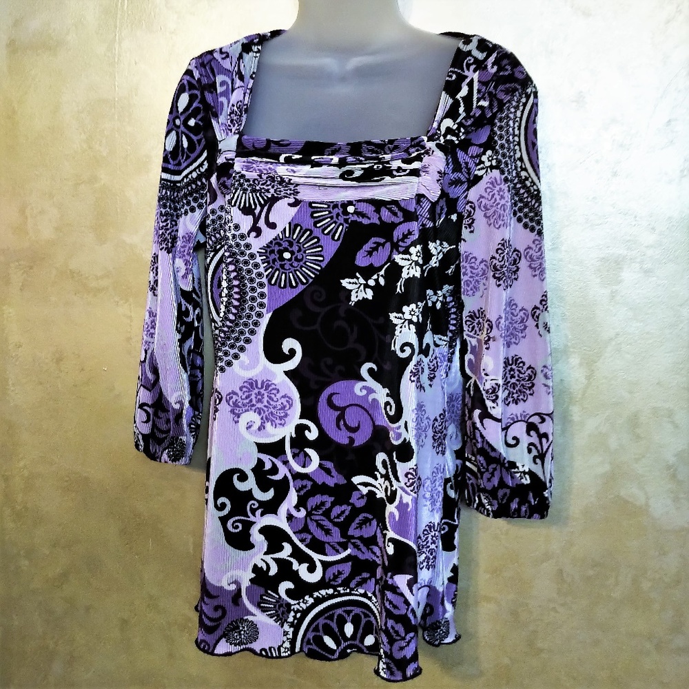 New Directions Zany Floral Top Like New L - Picture 1 of 4